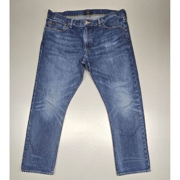 Polo‎ Ralph Lauren Jeans Mens 38x32. Hampton Straight Blue Denim Whiskering - Picture 1 of 10